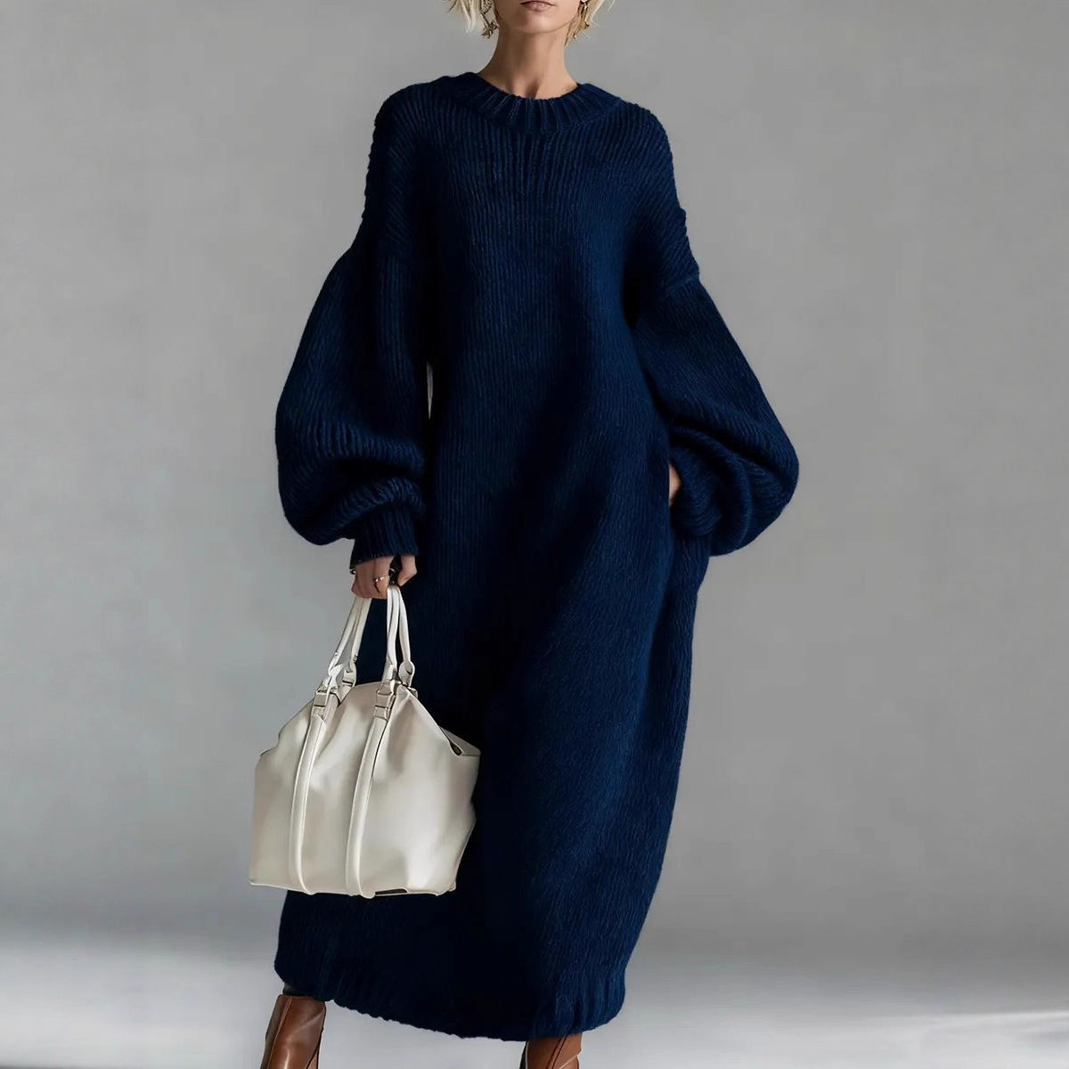 Winter Clothing H&M - 랜턴 슬리브 오버사이즈 루즈 스웨터 드레스