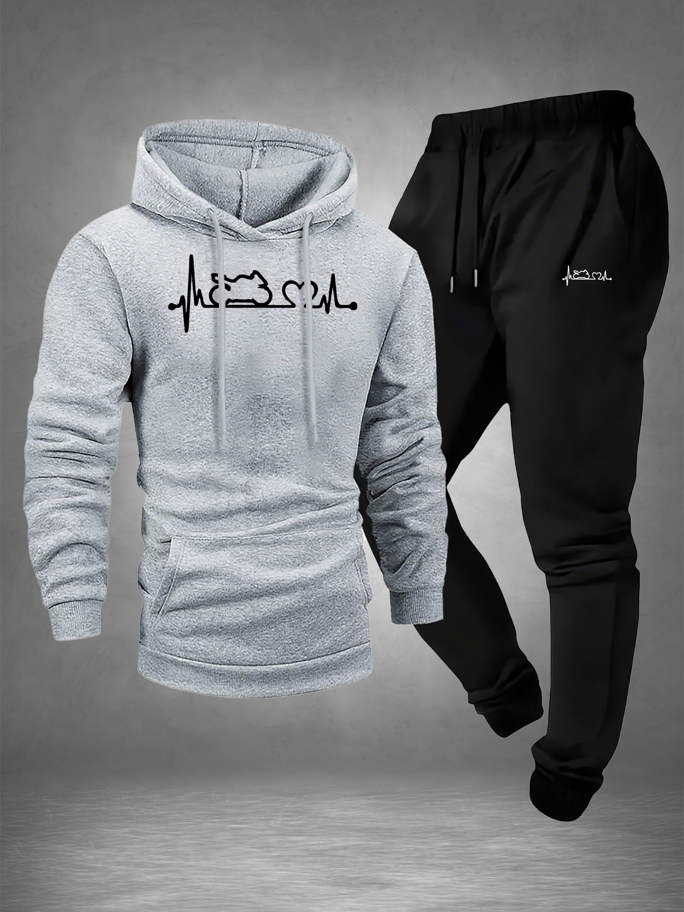 남성용 2피스 오토바이 심박수 라인 프린트 트랙수트 E - Winter Clothing For Men 리뷰 및 가격