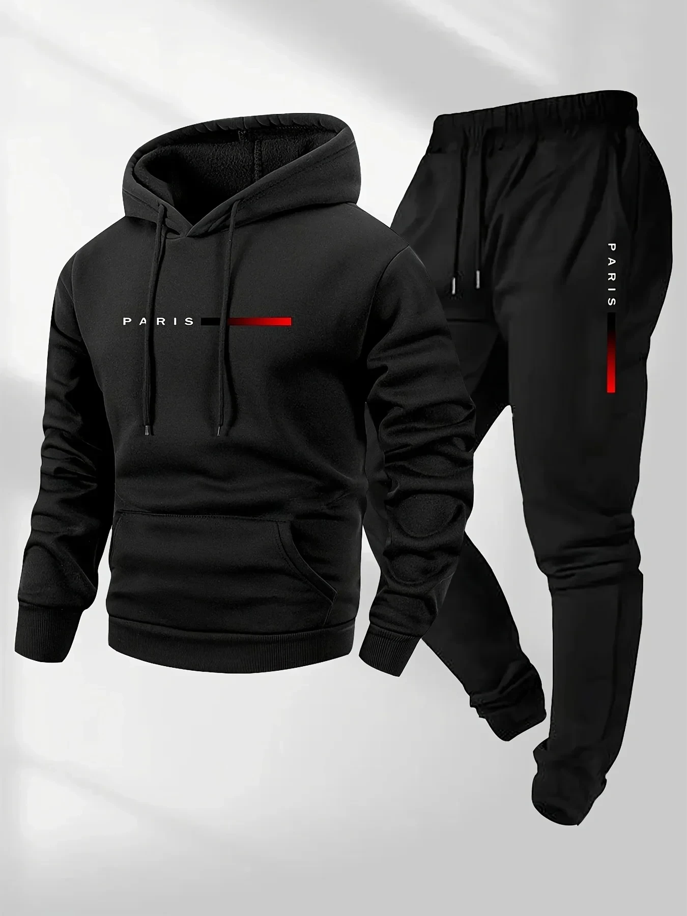 파리 레터 프린트 스웨트셔츠 슈트 남성용 플리스 후드  - Winter Clothing For Men 리뷰 및 가격