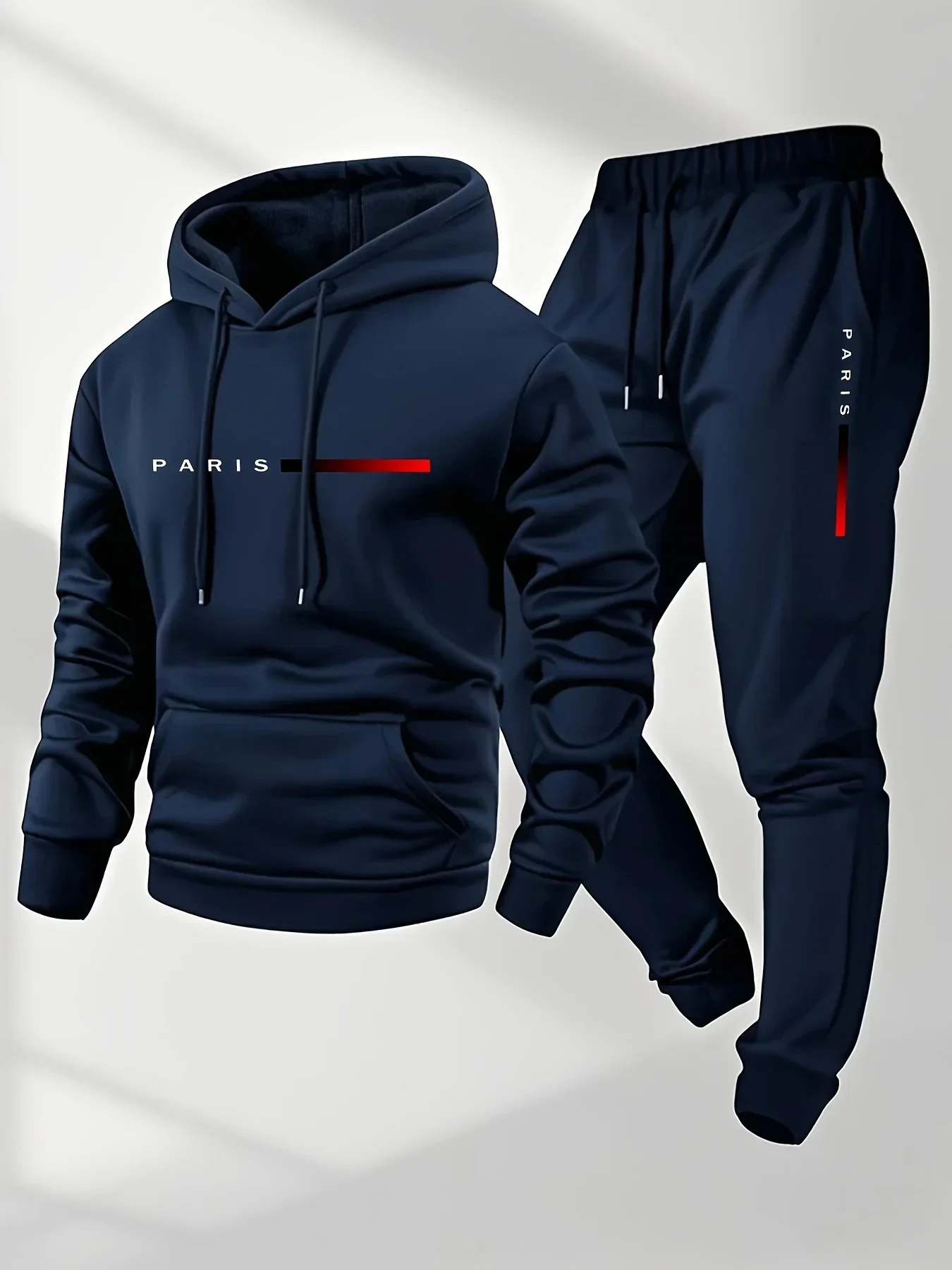 파리 레터 프린트 스웨트셔츠 슈트 남성용 플리스 후드  - Winter Clothing For Men 리뷰 및 가격