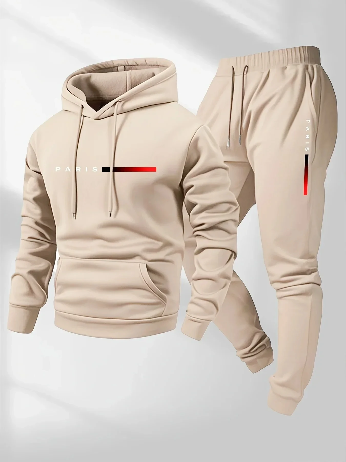파리 레터 프린트 스웨트셔츠 슈트 남성용 플리스 후드  - Winter Clothing For Men 리뷰 및 가격