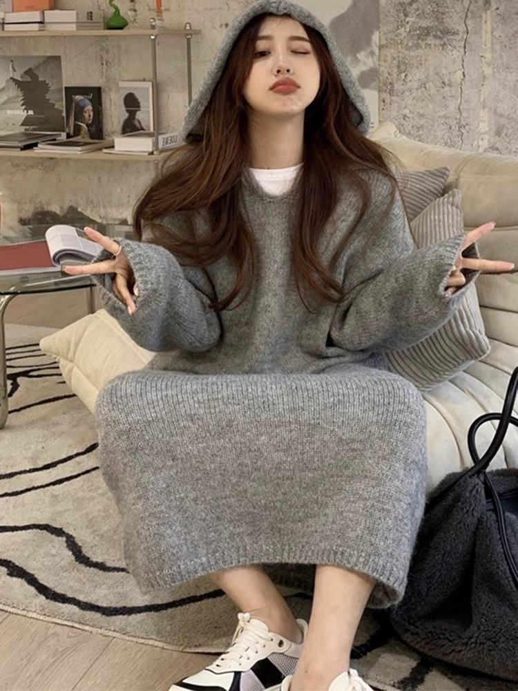 한국 스타일 후드 캐시미어 스웨터, 원피스 루즈한 여성 - Winter Clothing H&M 리뷰 및 가격