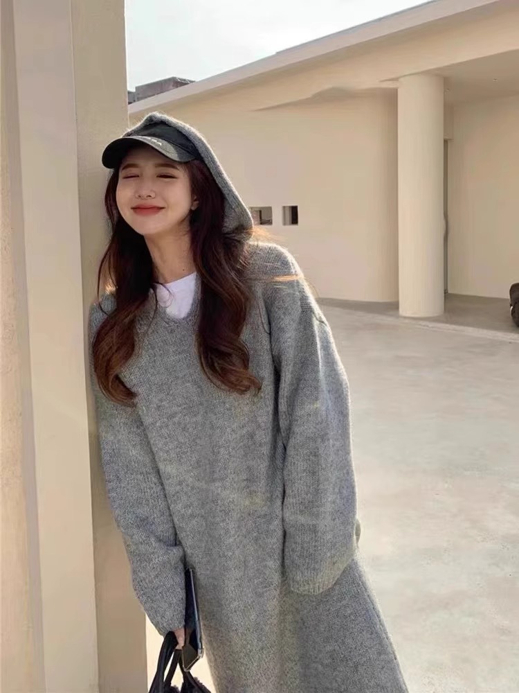 한국 스타일 후드 캐시미어 스웨터, 원피스 루즈한 여성 - Winter Clothing H&M 리뷰 및 가격