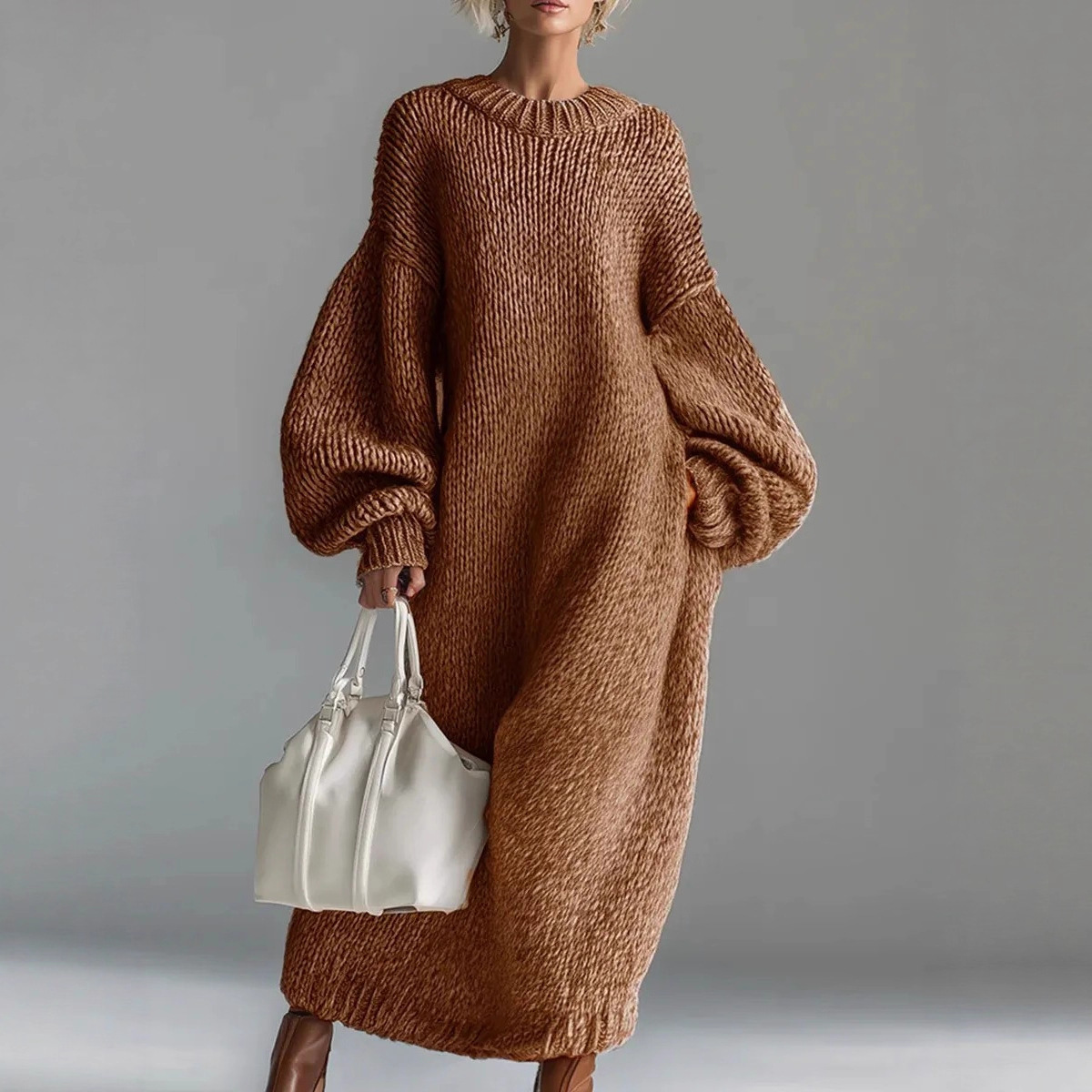 랜턴 슬리브 오버사이즈 루즈 스웨터 드레스 여성용 라운 - Winter Clothing H&M 리뷰 및 가격
