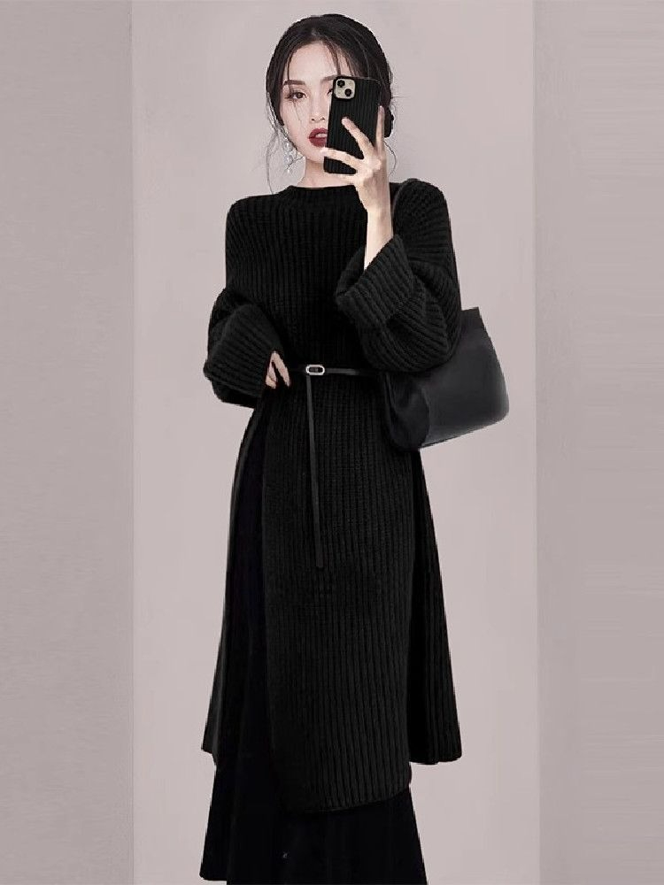여성 우아한 레드 니트 드레스 가을 겨울 긴팔 미디 오 - Winter Clothing H&M 리뷰 및 가격