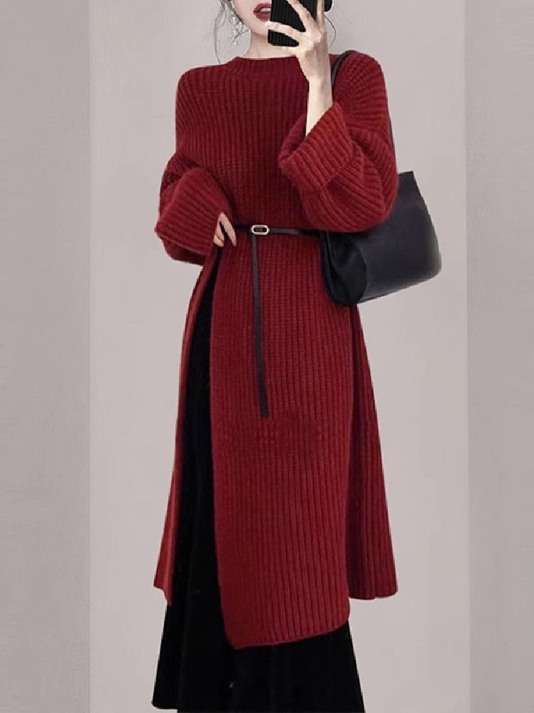 여성 우아한 레드 니트 드레스 가을 겨울 긴팔 미디 오 - Winter Clothing H&M 리뷰 및 가격